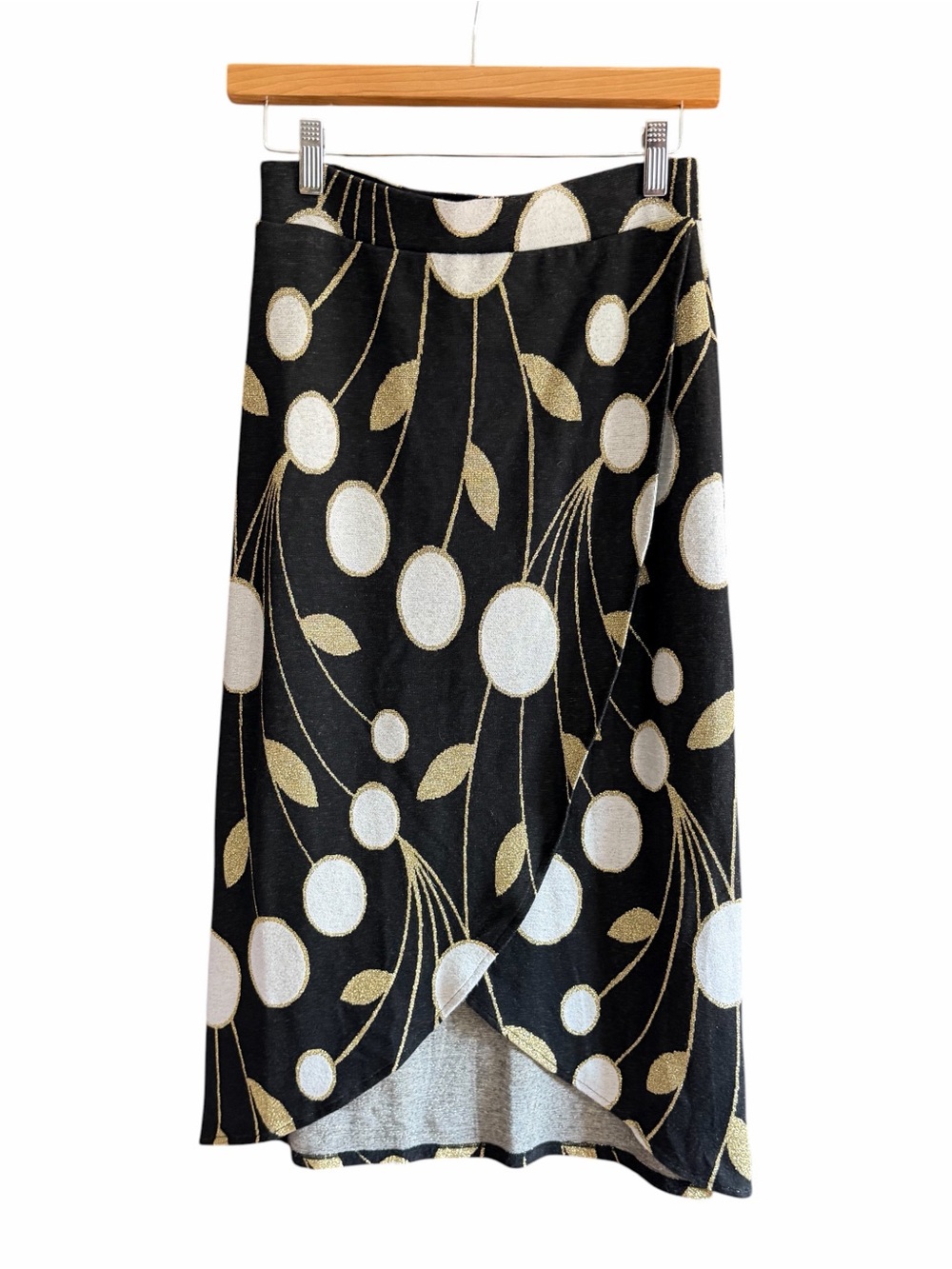 ANTHROPOLOGIE MAEVE Craspedia Metallic Faux Wrap Knit Skirt XS - Picture 4 of 12